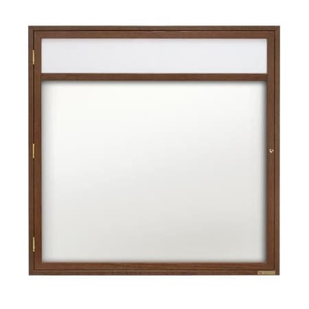 United Visual Products 36"x36" 1-Door Enclosed Wet/Dry Erase, Header, White Board/Walnut UV852DH-WALNUT-WHTPORC
